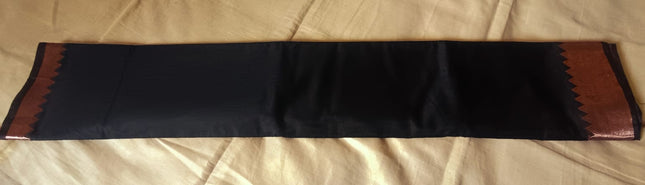 Elegant Black Banarasi Cotton Saree with Antique Copper Zari border and Stripped Pallu-B-CS-EB-ACZB-SP-005