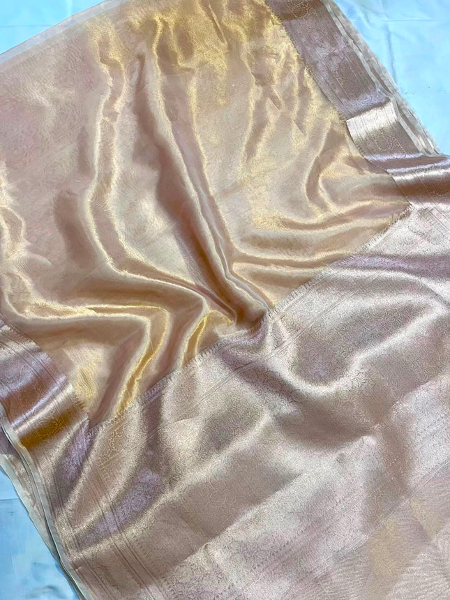 Pure Banaras Silk Saree in Champagne Gold with rich Gold Zari Pallu-B-PS-CG-001