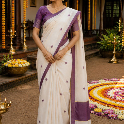 Kerala Handloom Pure Cotton Designer Saree-BP-HL-BDW-001