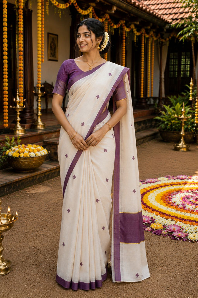 Kerala Handloom Pure Cotton Designer Saree-BP-HL-BDW-001