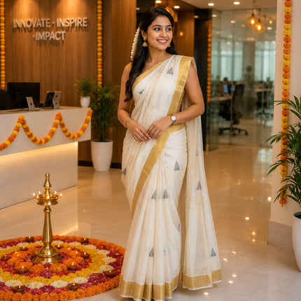 Kerala Handloom Pure Cotton Designer Saree-BP-HL-BDW-002
