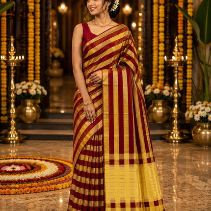 Kerala Handloom Pure Cotton Saree with Big stripe Kasavu- BP-HL-BSKM-001