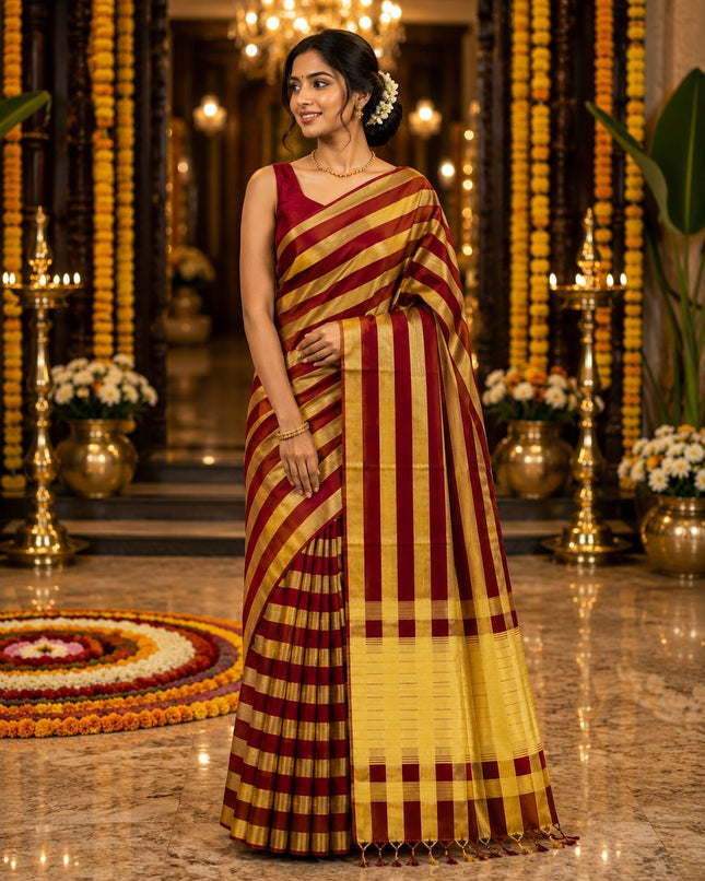 Kerala Handloom Pure Cotton Saree with Big stripe Kasavu- BP-HL-BSKM-001