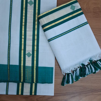 Kerala Handloom Designer Set Mundu with Blouse Piece-BP-HL-DSM