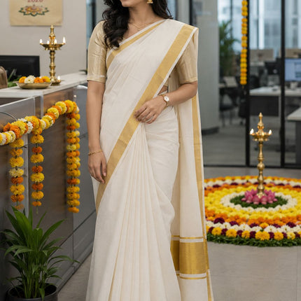 Kerala Handloom Pure cotton Classic Kasavu Saree -BP-HL-KGB-005