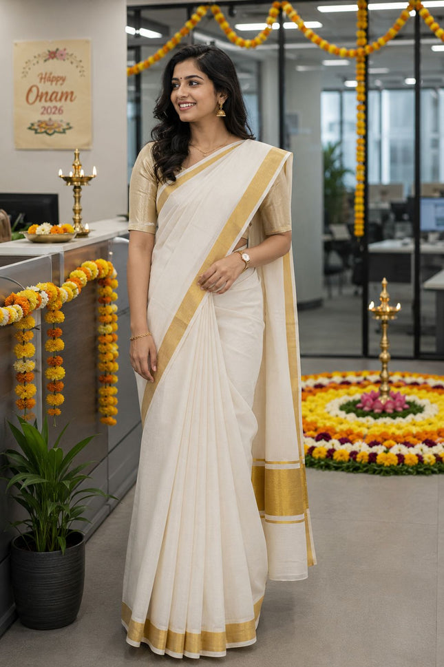 Kerala Handloom Pure cotton Classic Kasavu Saree -BP-HL-KGB-005
