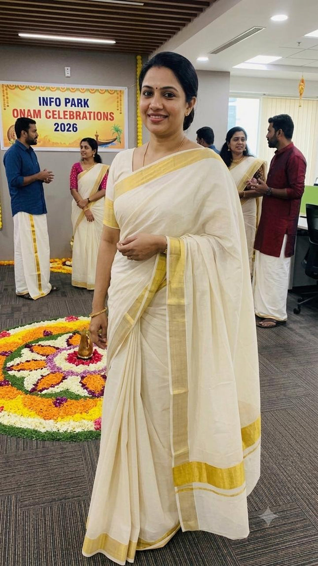 Kerala Handloom Pure cotton Classic  Saree -BP-HL-KGP-004