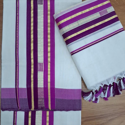 Kerala Handloom Designer Set Mundu with Blouse Piece-BP-HL-DSM
