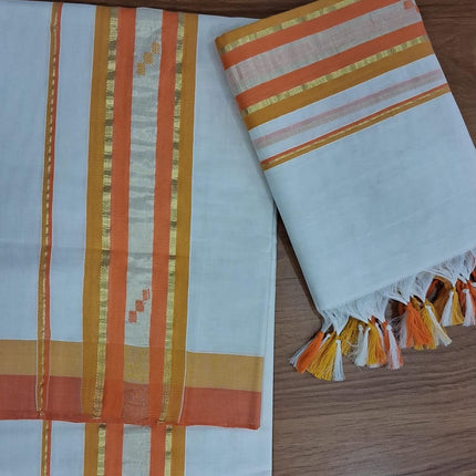 Kerala Handloom Designer Set Mundu with Blouse Piece-BP-HL-DSM