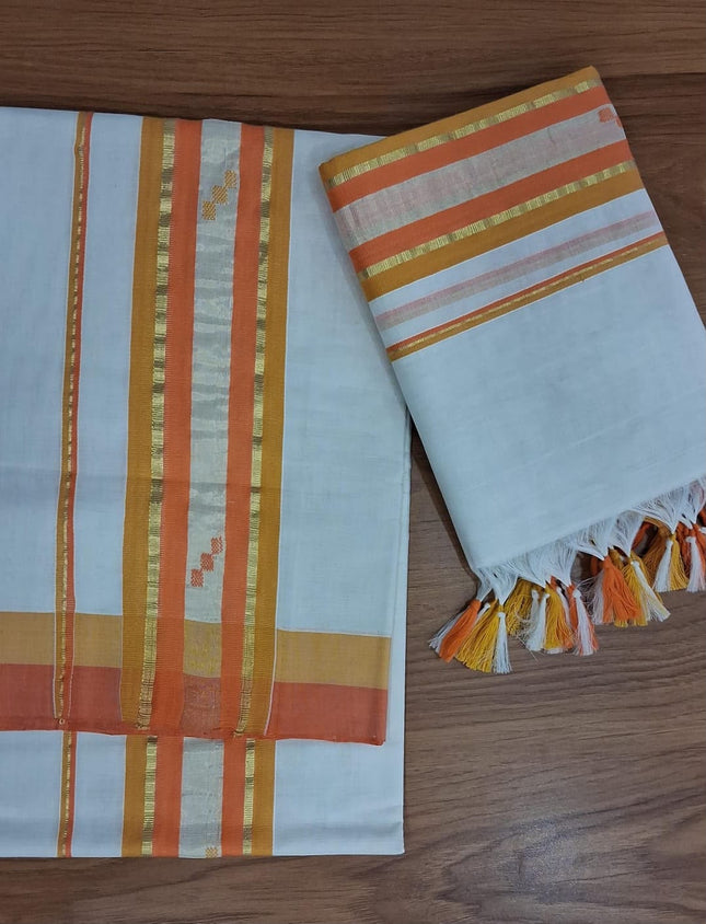 Kerala Handloom Designer Set Mundu with Blouse Piece-BP-HL-DSM