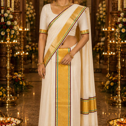 Kerala Handloom Pure Cotton Bridal Set Mundu-BP-HL-SMW-001