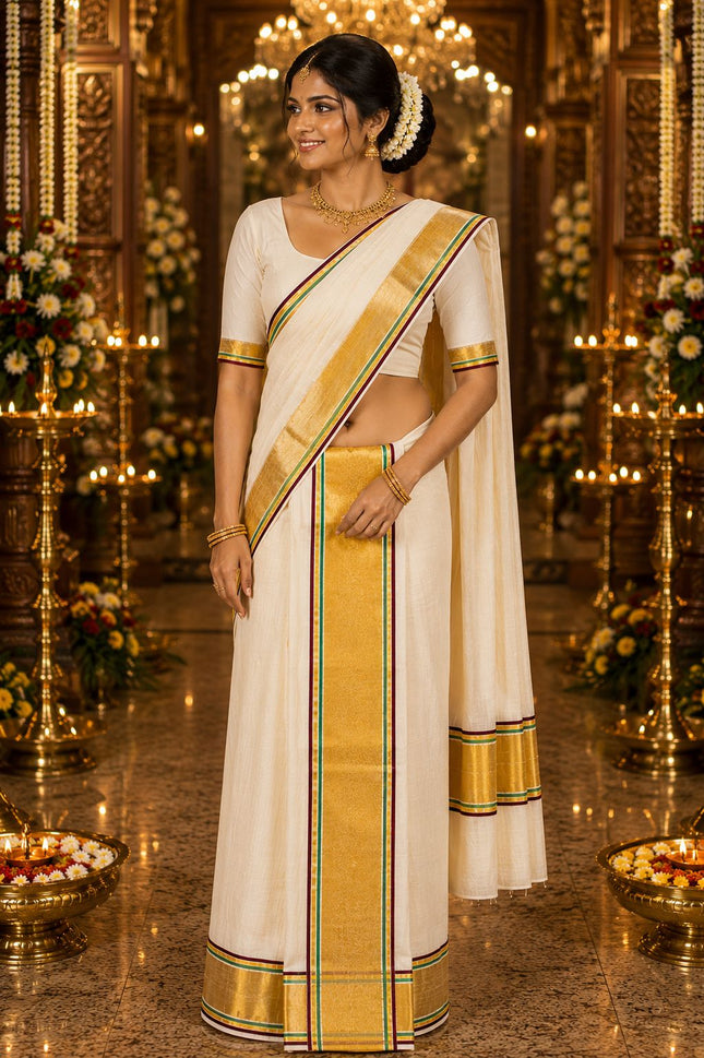 Kerala Handloom Pure Cotton Bridal Set Mundu-BP-HL-SMW-001