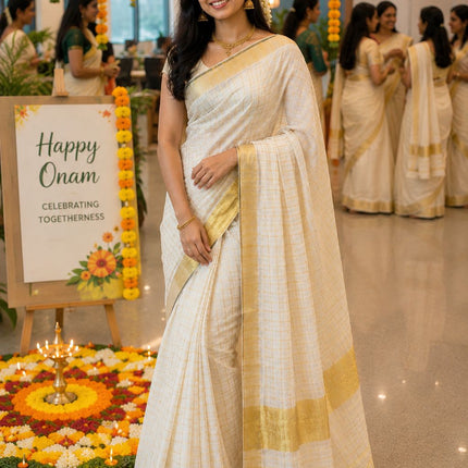 Check Kerala saree with Golden Kasavu -BP-PL-CKSGK-003