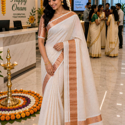 Copper Small Stripe Kerala Saree-BP-PL-CSKS-001