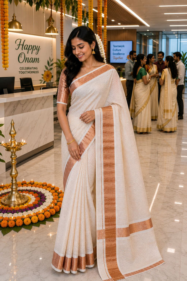 Copper Small Stripe Kerala Saree-BP-PL-CSKS-001
