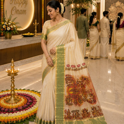 Digital print Kerala saree with Lord Krishna design-BP-PL-DPKK-002
