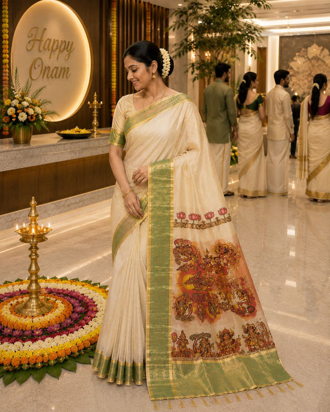 Digital print Kerala saree with Lord Krishna design-BP-PL-DPKK-002