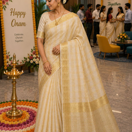 Golden stripes Kerala Tissue saree -BP-PL-GSTKS-006