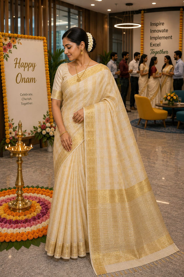 Golden stripes Kerala Tissue saree -BP-PL-GSTKS-006