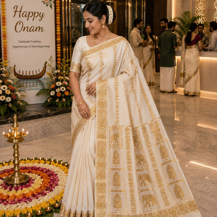 Kerala Saree with Golden designs -BP-PL-KSGD-007