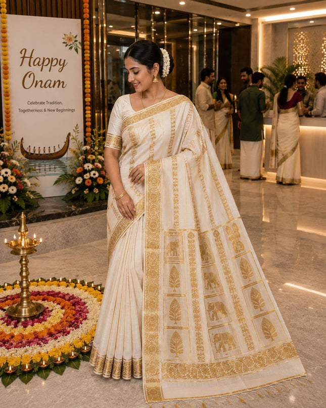 Kerala Saree with Golden designs -BP-PL-KSGD-007