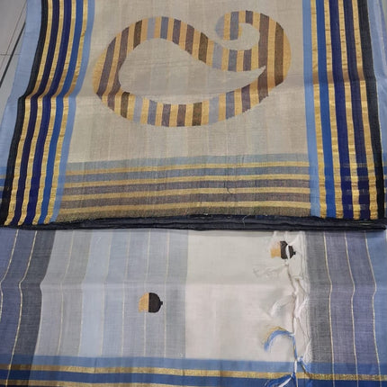 Kerala Handloom Pure Cotton Saree  with stripe colour border-BP-HL-SCB-002