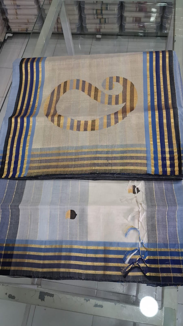 Kerala Handloom Pure Cotton Saree  with stripe colour border-BP-HL-SCB-002