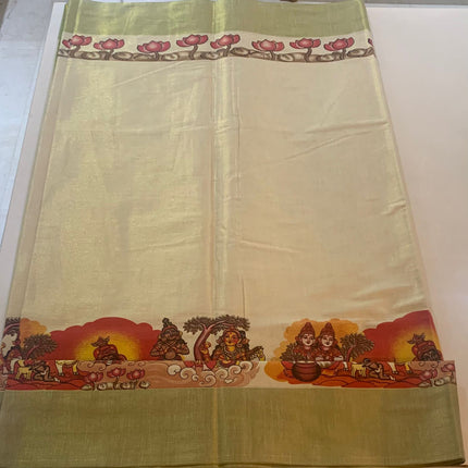 Digital print Kerala saree with Lord Krishna design-BP-PL-DPKK-002