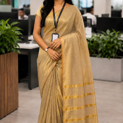 Onam 2026 Viral Trending Golden Mul Tissue Saree-WB-OVT-GMT-002