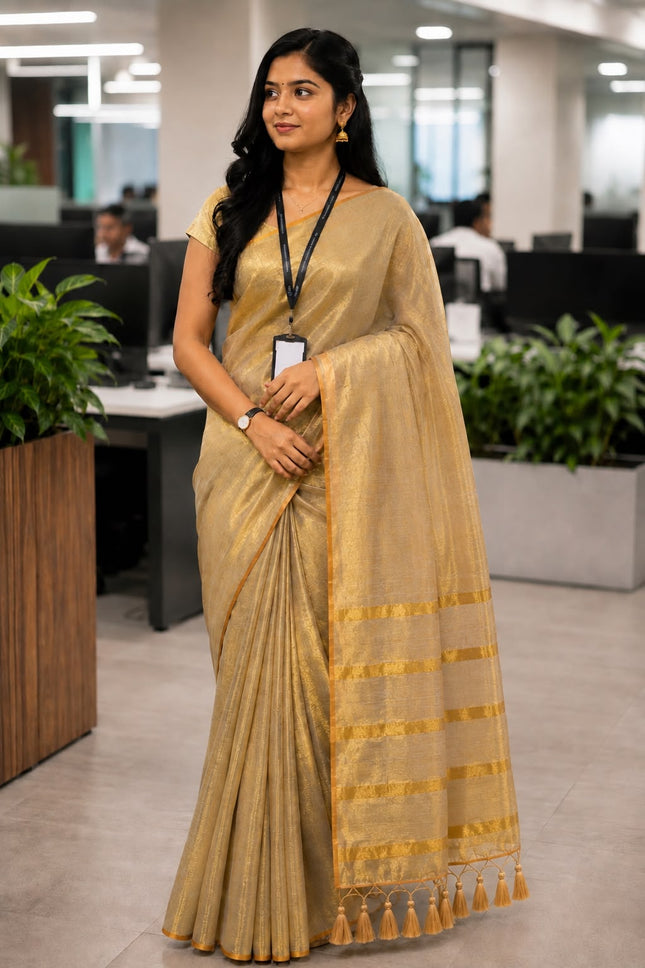 Onam 2026 Viral Trending Golden Mul Tissue Saree-WB-OVT-GMT-002