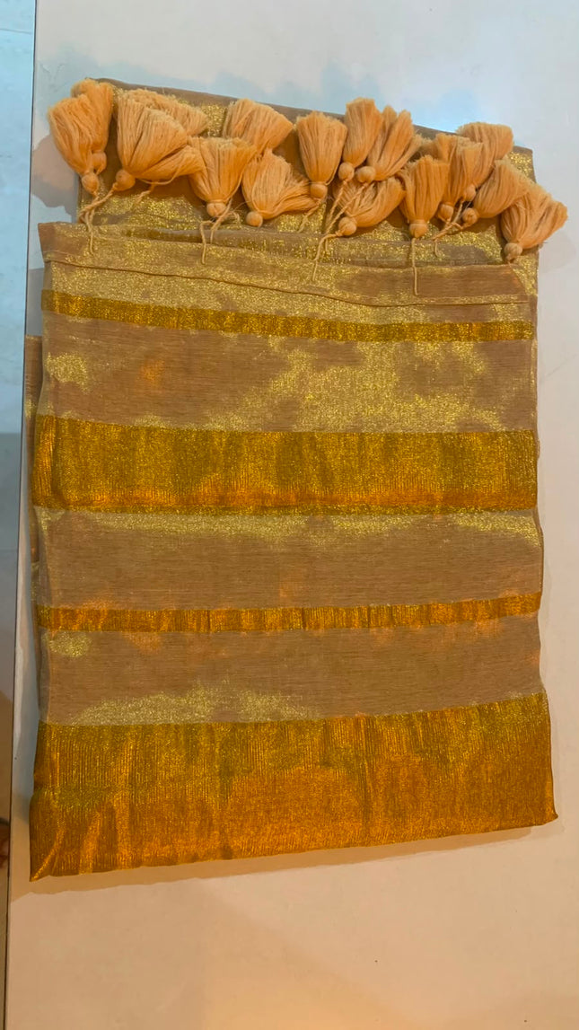 Onam 2026 Viral Trending Golden Mul Tissue Saree-WB-OVT-GMT-002