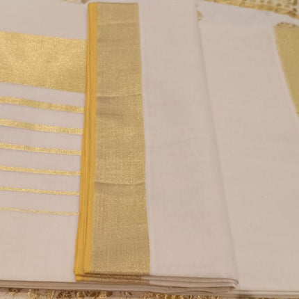 Kerala Handloom Pure cotton Classic Kasavu Saree with Golden stripes in the Pallu -BP-HL-KGS-003