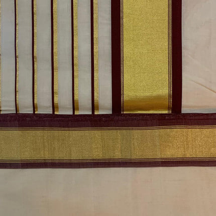 Kerala Handloom Pure cotton Maroon and gold border Saree -BP-HL-KMS-002