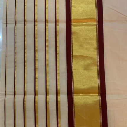 Kerala Handloom Pure cotton Maroon and gold border Saree -BP-HL-KMS-002