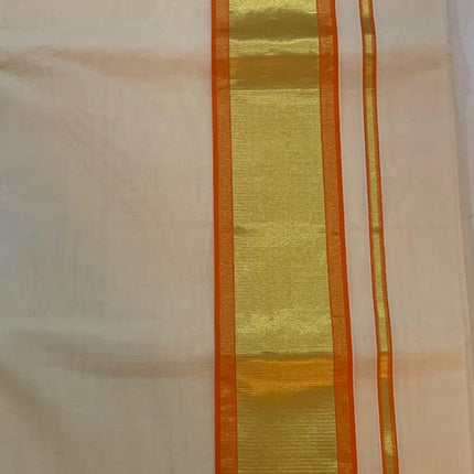 Kerala Handloom Pure cotton Orange and gold border Saree -BP-HL-KOS-001