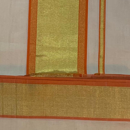 Kerala Handloom Pure cotton Orange and gold border Saree -BP-HL-KOS-001