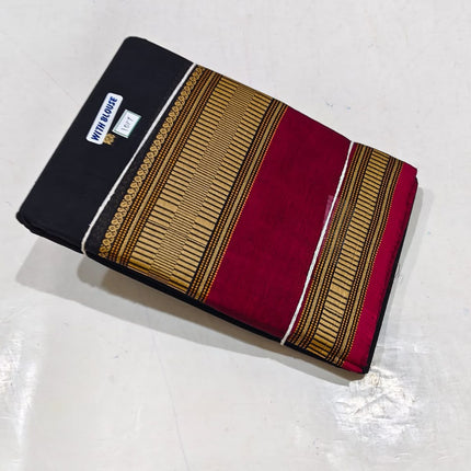 Trending Kanchipuram Kanchi Cotton Black &Maroon shade Saree -KP-KCBM-001