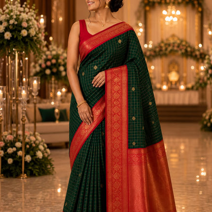 Vegan Silk Kanchipuram Saree with Rich Pallu and Blouse-KP-VS-RP-003