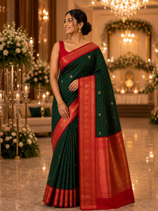 Vegan Silk Kanchipuram Saree with Rich Pallu and Blouse-KP-VS-RP-003