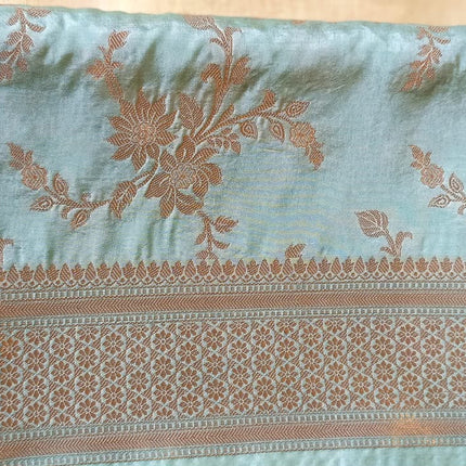 Banaras Pure Silk Designer Light Sky Blue Saree with Antique Gold Floral Zari Weaving-B-PSD-LSB-AGZ-003