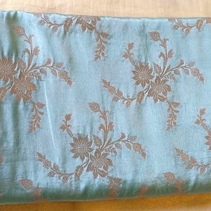Banaras Pure Silk Designer Light Sky Blue Saree with Antique Gold Floral Zari Weaving-B-PSD-LSB-AGZ-003