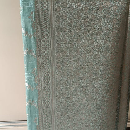 Banaras Pure Silk Designer Light Sky Blue Saree with Antique Gold Floral Zari Weaving-B-PSD-LSB-AGZ-003