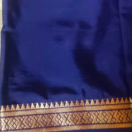 Royal Blue Mysore Semi Silk Saree with Antique Gold Temple Zari Border-MS-RB-AGTZB-002
