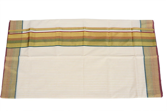 Kerala Handloom Pure Cotton Saree with Stripe colour Border -BP-HL-SCB-001