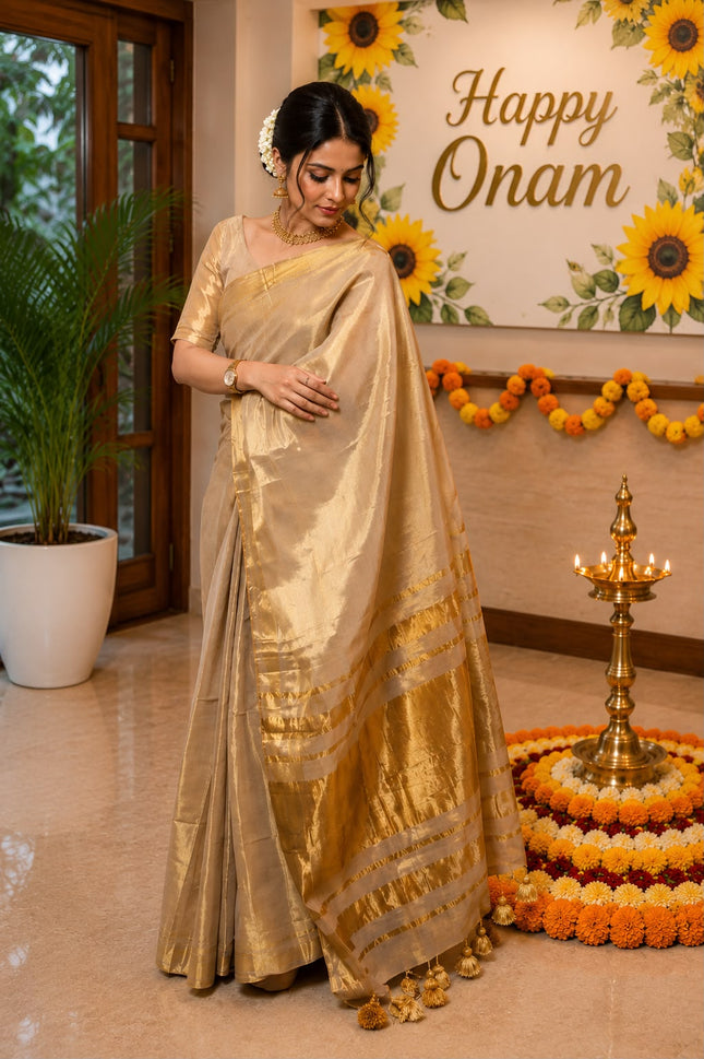 Trending 120 Count Premium Mul Cotton Tissue Kasavu Saree-WB-PMC-GTK-001