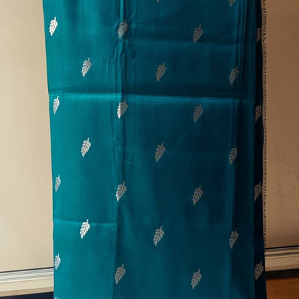 Peacock Green Banarasi Silk Saree with Antique Gold Zari Pallu& Traditional Leaf Buttas-B-SS-PGBS-AGZP-TLB-004