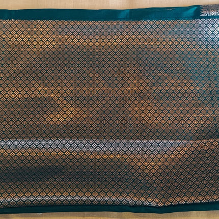 Peacock Green Banarasi Silk Saree with Antique Gold Zari Pallu& Traditional Leaf Buttas-B-SS-PGBS-AGZP-TLB-004