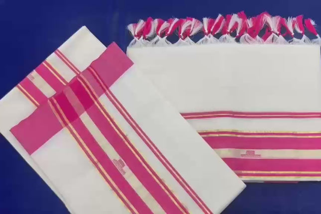 Kerala Handloom Designer Set Mundu with Blouse Piece-BP-HL-DSM